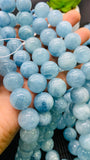 Aquamarine Round Beads - 14 mm Size - AAA Quality - Length 40 cm- Code #N1 - Natural Aquamarine Beads