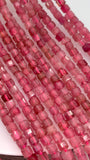 Pink Tourmaline Faceted 3 mm Cube Beads - Length 40 cm - AAA Quality- Natural Tourmaline Square dice Beads