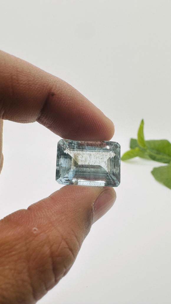 Moss Aquamarine Faceted Rectangle • 19x14 mm Size • Code #A3 • Weight 19.4 Cts • Natural Moss Aquamarine Emerald Cut • AAA Quality