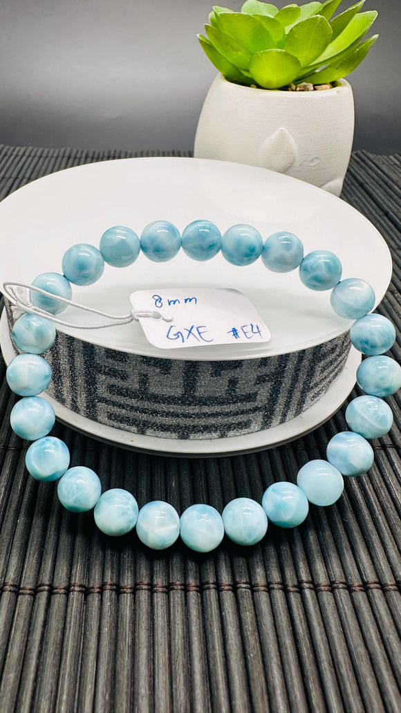 Larimar Bracelet 8 mm size Code#E4 • AAAA Quality • Natural Larimar Round Bracelet- Length 7.50 Inch