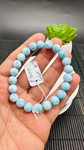 Larimar Bracelet 8.50 mm size Code#E8 • AAAA Quality • Natural Larimar Round Bracelet- Length 7.50 Inch