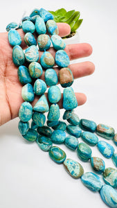 Blue Opalina Nugget Beads • 16-19x10-13 mm Size • Code #C3 • Length 10 " • Natural Blue Opalina Tumble beads •.AAA Quality