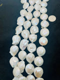 Freshwater Pearl Big Coin Shape, Length 16" Pear Coin Necklace. Big Size Coin, approx 30mm, Buff coin shape,
