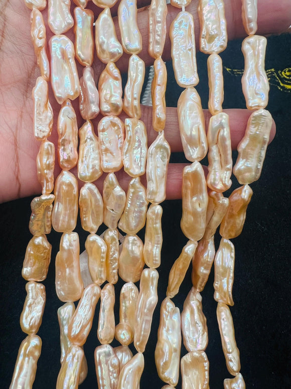 Freshwater Peach Pearl Stick Strand 18-20X 7-8mm mm Size -Biwa Stick Beads - Pearl Long Beads - AAA Grade