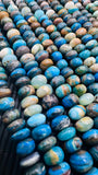 Blue Opalina Roundel Beads • 6mm 8mm Size • 14 Inch Length • Natural Blue Opalina beads • Origin Peru •. AA Quality