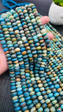 Blue Opalina Roundel Beads • 6mm 8mm Size • 14 Inch Length • Natural Blue Opalina beads • Origin Peru •. AA Quality