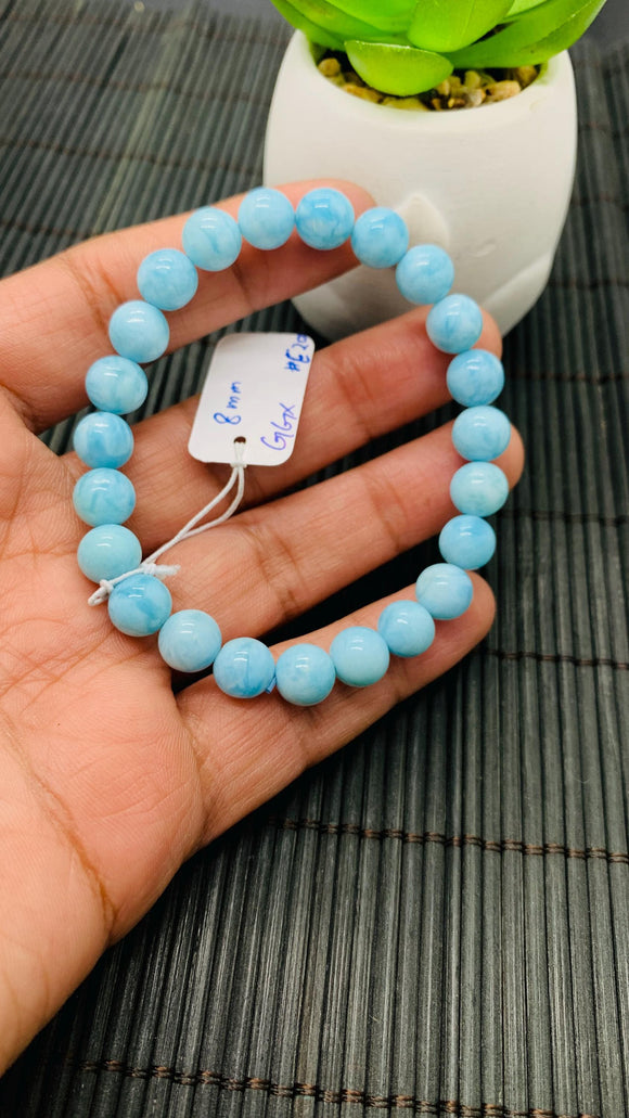 Larimar Bracelet 8 mm size Code#E20 • AAAA Quality • Natural Larimar Round Bracelet- Length 7.50 Inch