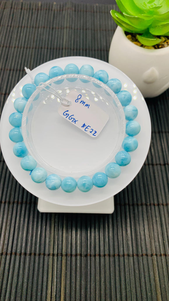 Larimar Bracelet 8 mm size Code#E22 • AAAA Quality • Natural Larimar Round Bracelet- Length 7.50 Inch