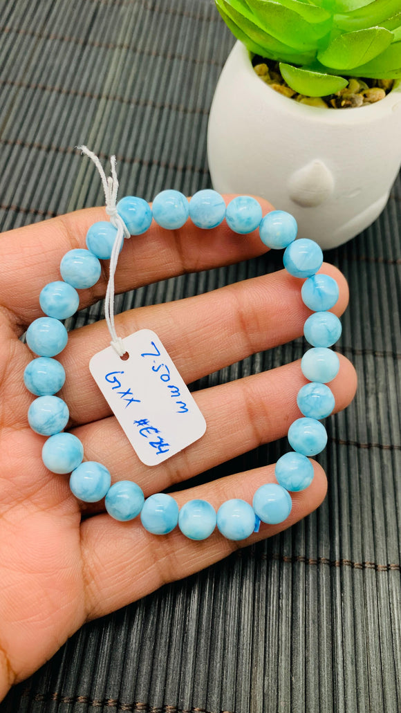 Larimar Bracelet 7.50 mm size Code#E24 • AAAA Quality • Natural Larimar Round Bracelet- Length 7.50 Inch