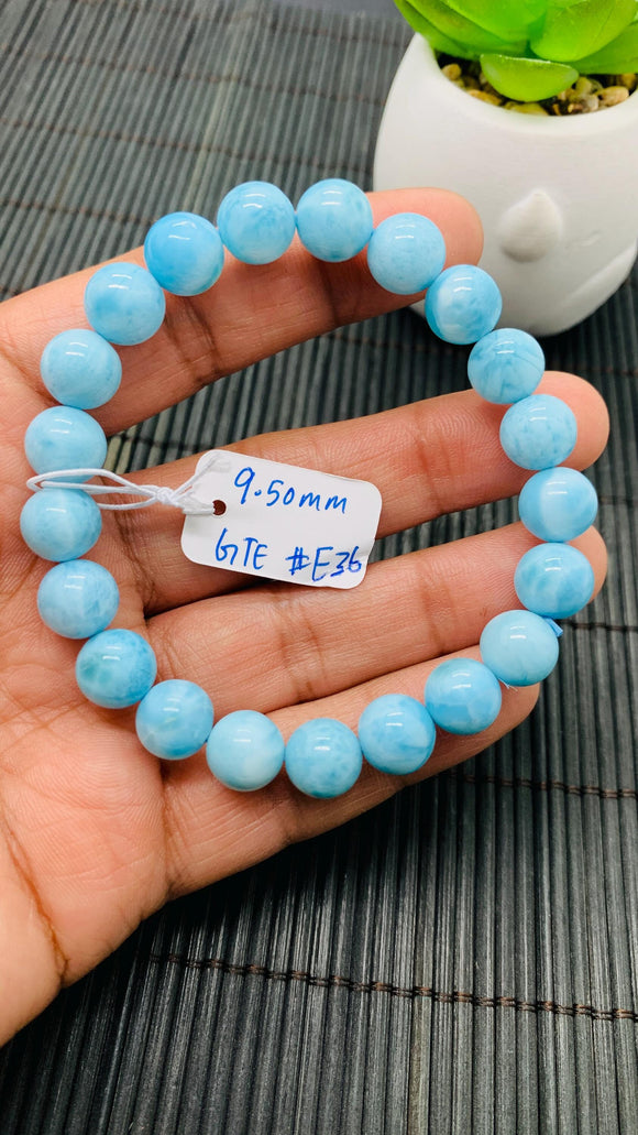 Larimar Bracelet 9.50 mm size Code#E36 • AAAA Quality • Natural Larimar Round Bracelet- Length 7.50 Inch