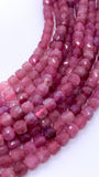 Natural Pink Tourmaline Faceted 4 mm Cube Beads - Length 40 cm - AAA Quality- Tourmaline Square dice Beads