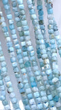 Larimar Faceted Cube Beads 2 mm - Length 40 cm - AAA Quality - Natural Larimar Dice Beads