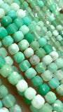 Chrysoprase Faceted 3 mm 4 mm Cube Beads - Length 40 cm - AA Quality- Natural Chrysoprase Dice Square Beads
