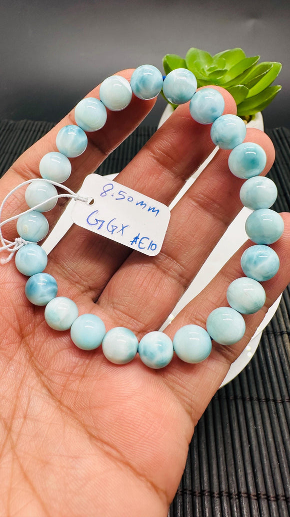 Larimar Bracelet 8.50 mm size Code#E10 • AAAA Quality • Natural Larimar Round Bracelet- Length 7.50 Inch