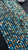 Blue Opalina Roundel Beads • 6mm 8mm Size • 14 Inch Length • Natural Blue Opalina beads • Origin Peru •. AA Quality
