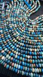Blue Opalina Roundel Beads • 8-9mm 9mm Size • 14 Inch Length • Natural Blue Opalina beads • Origin Peru •. AA Quality