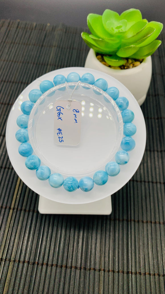 Larimar Bracelet 8 mm size Code#E25 • AAAA Quality • Natural Larimar Round Bracelet- Length 7.50 Inch