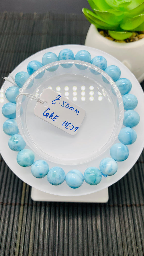 Larimar Bracelet 8.50 mm size Code#E29 • AAAA Quality • Natural Larimar Round Bracelet- Length 7.50 Inch