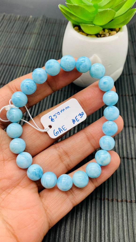 Larimar Bracelet 8.50 mm size Code#E30 • AAAA Quality • Natural Larimar Round Bracelet- Length 7.50 Inch