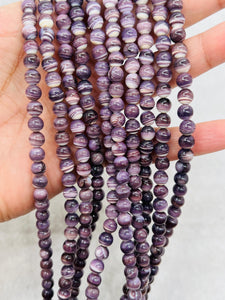 Wampum Quahog 6MM Shell Beads • 40 cm length • AAA Quality • Natural Wampum Shell • Purple Color • Origin East Coast USA.
