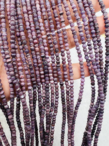 Wampum Quahog 3MM Shell Beads • 40 cm length • AAA Quality • Natural Wampum Shell • Purple Color • Origin East Coast USA.