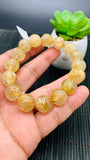 Golden Rutile Round Bracelet • 13.5 mm Size • Code #E11 • 4A Quality • Natural Rutilated Quartz Bracelet