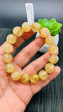 Golden Rutile Round Bracelet • 13.5 mm Size • Code #E11 • 4A Quality • Natural Rutilated Quartz Bracelet