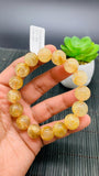 Golden Rutile Round Bracelet • 13.5 mm Size • Code #E11 • 4A Quality • Natural Rutilated Quartz Bracelet