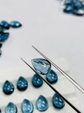 London Blue Topaz 9x13 MM Pear Cabs- Pack of 1 Pc - AAA Quality - Natural Blue Topaz Cabochon