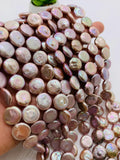 11-12mm Freshwater Pearl Coin Beads AA Quality -Natural Pink Pearl Coins - length 40cm - Pink Freshwater Pearl Coins