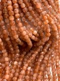 4mm Sunstone Faceted Cube Beads - AAA Quality - 39 cm Length - Natural sunstone Dice Square Beads