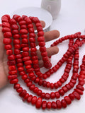 Dyed Coral Rondelle Beads: Irregular Red Gemstone Beads , size 9-10mm, length 16"