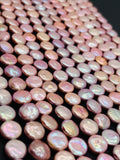 12MM Freshwater Pink Pearl Smooth Coin AAA Quality -Natural Pearl Coin shape , length 16" - Very Fine Quality- Pink Pearl Coins