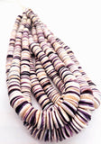 Wampum Quahog Shell Roundel Beads •6-18MM Size • 40 cm length • AAA Quality • Natural Wampum Shell • Purple Color • Origin East Coast USA