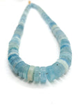Aquamarine faceted Heishi 8-14Mm, Natural Aquamarine - Length 16"- Blue Aquamarine Beads, Graduated strand