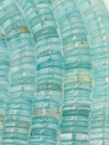 Aquamarine Heishi, Crystal Quartz coating Beads • 12mm Size • Length 40 cm • Crystal quartz heat treated.