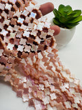 Pink Mother of Pearl Clover Beads • 10X10 mm Size • 40 cm length • AAA Quality • Natural Pink Mother of Pearl Faceted Flower