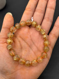 Golden Rutile Bracelet • 9.5mm Size • Code Q2 • Weight 25.7 gm - 4A Quality • Natural Rutilated Quartz Bracelet