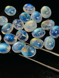 Rainbow Moonstone Oval Cabs 8x10 mm - Pack of 2 Pcs- 5A Quality- Blue Flash Moonstone Cabochons