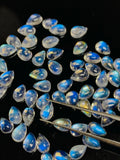 Rainbow Moonstone Pear Cabs 4x5 mm - Pack of 8 Pcs - 5A Quality - Blue Flash Moonstone Cabochons