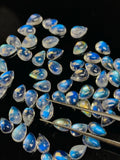 Rainbow Moonstone Pear Cabs 4x6 mm - Pack of 6 Pcs - 5A Quality - Blue Flash Moonstone Cabochons