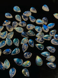 Rainbow Moonstone Pear Cabs 5X6/ 5x7/ 5x8/ 5-5.5X7-8 mm - Pack of 4 Pcs - 5A Quality - Blue Flash Moonstone Cabochons