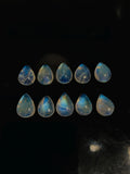 Rainbow Moonstone Pear Cabs 8X10 mm - Pack of 2 Pcs - 5A Quality - Blue Flash Moonstone Cabochons
