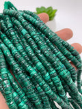 Malachite Faceted Heishi Beads - 6 mm- Length 16'' - AAA Quality- Natural Malachite Heishi Tyre Beads