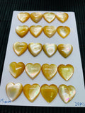 Yellow MOP Heart Cabs • 15 mm Size • Pack of 2 pcs • AAA Quality • Mother of Pearl Cabochons