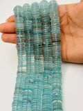 Aquamarine Heishi, Crystal Quartz coating Beads • 12mm Size • Length 40 cm • Crystal quartz heat treated.