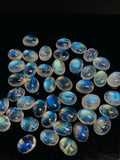 Rainbow Moonstone Oval Cabs 6x8 mm - Pack of 4 Pcs- 5A Quality- Blue Flash Moonstone Cabochons