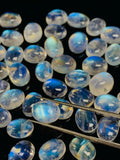 Rainbow Moonstone Oval Cabs 7x9 mm - Pack of 2 Pcs- 5A Quality- Blue Flash Moonstone Cabochons