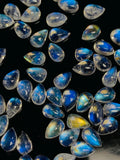 Rainbow Moonstone Pear Cabs 4x6 mm - Pack of 6 Pcs - 5A Quality - Blue Flash Moonstone Cabochons