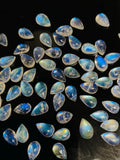 Rainbow Moonstone Pear Cabs 5X6/ 5x7/ 5x8/ 5-5.5X7-8 mm - Pack of 4 Pcs - 5A Quality - Blue Flash Moonstone Cabochons